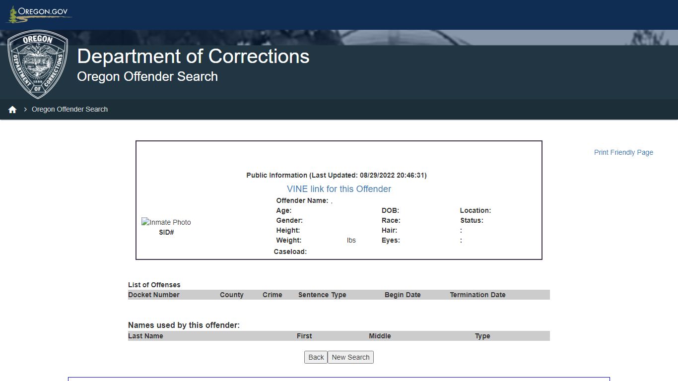 Oregon Offender Search